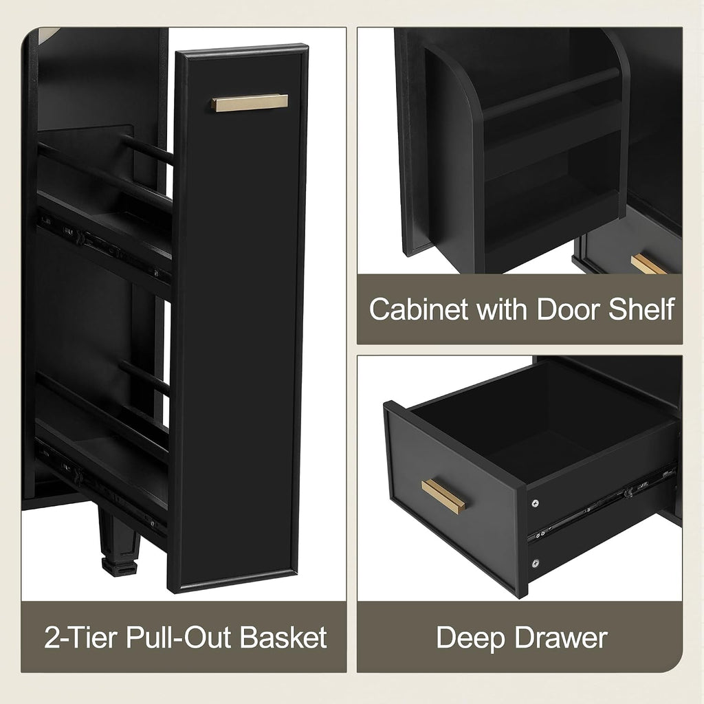 Harper & Bright Designs 24' Bathroom Vanity with Sink, Free Standing Vanity Set with Door Shelf, Deep Drawer, and 2-Tier Pull-Out Basket, Wood Storage Cabinet with Ceramic Basin for Bathroom, Black
