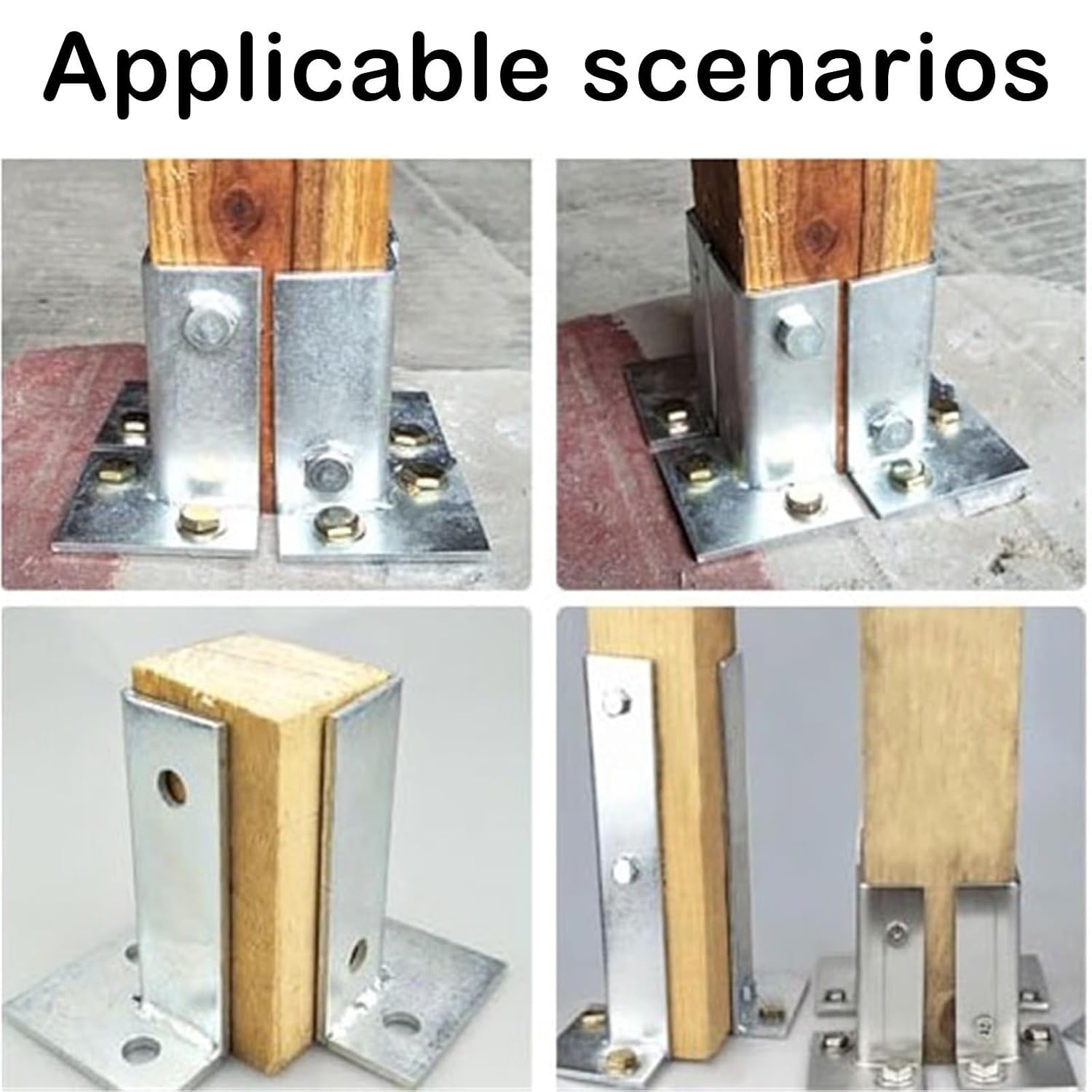Heavy Duty Half Column Base, Adjustable Wood Fence Post Brackets for Wooden Mailbox/Patio Fence, Sturdy Stainless Bracket Anchor, Ground Mount(18pcs)