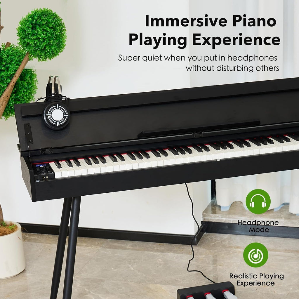 Digital Piano 88 Key Weighted Keyboard,Full-Size Desk Progressive Hammer-Action Electric Piano For Beginners, With Sheet Music Stand, Pedal,Power Adapter, Headphone Mode, Usb-Midi