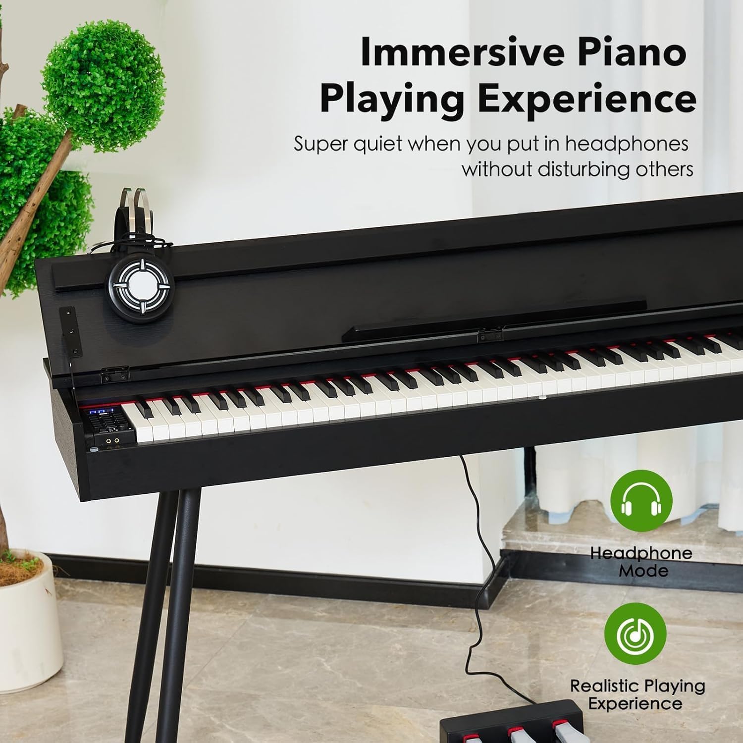 Digital Piano 88 Key Weighted Keyboard,Full-Size Desk Progressive Hammer-Action Electric Piano For Beginners, With Sheet Music Stand, Pedal,Power Adapter, Headphone Mode, Usb-Midi
