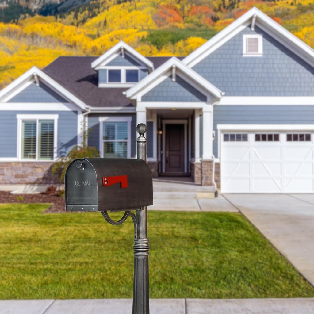 Special Lite Titan Steel Curbside Mailbox with Ashland Post - Swedish Silver Mailbox with Aluminum Post - SCH-1016S_SPK-600-SW
