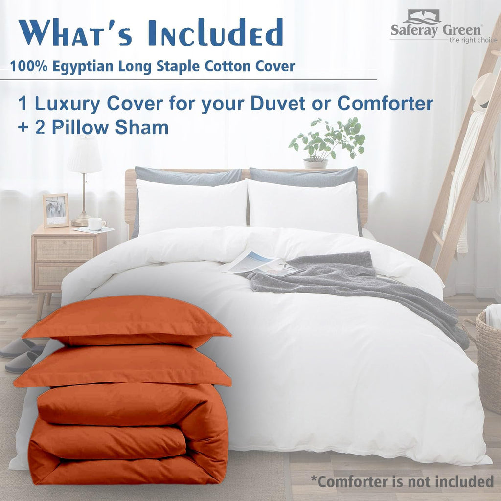 Burnt Orange Duvet Cover Set Oversized Queen Size 1 Duvet Cover with 2 Pillow Shams 3-Pc Comforter Cover with Zipper Closure & Corner Tie 100% Egyptian Cotton (98x98 Inch,Burnt Orange)