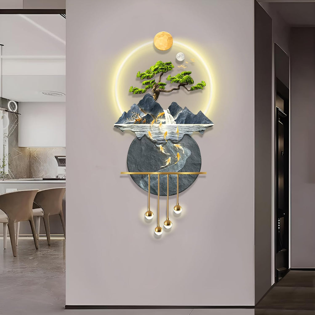 LED Light Decor Wall Art, 3D Art Wall Decor with Light, Decors Walls Sculptures Large 3D Art, Decors Walls Sculptures Lighting Modern, Plug-in Power Supply, Blue B, 19x39IN