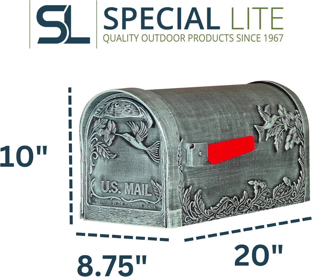 Special Lite Hummingbird Curbside Mailbox - Verde Green Aluminum Mailbox for Post Mount - SCB-1005-VG