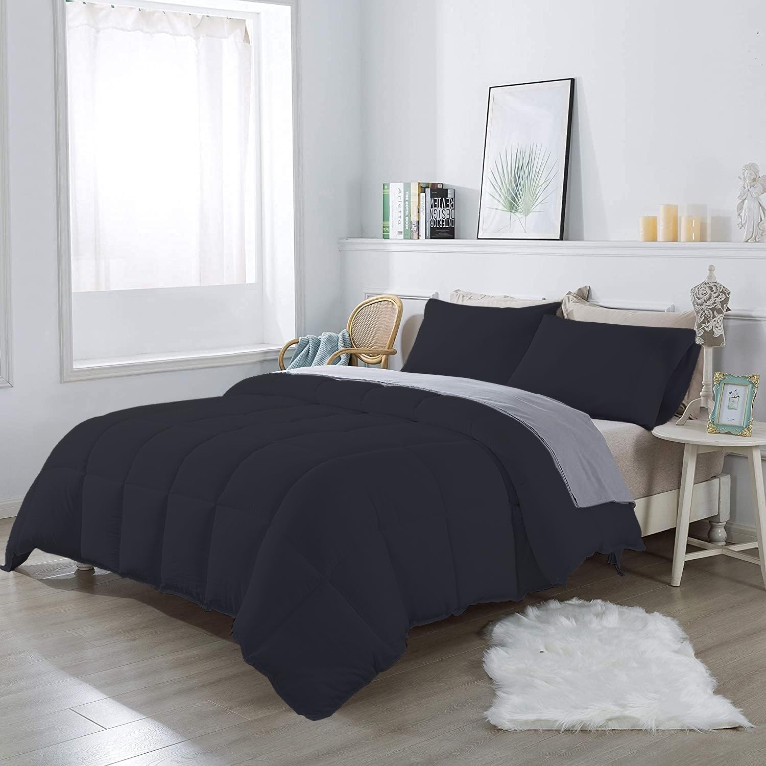 Olivia Rocco 1 Piece 1000 Thread Count Comforter Full XL/Queen Size (88' x 92') Inch 100% Egyptian Cotton Comforter 400 GSM Soft Quality - Black Solid
