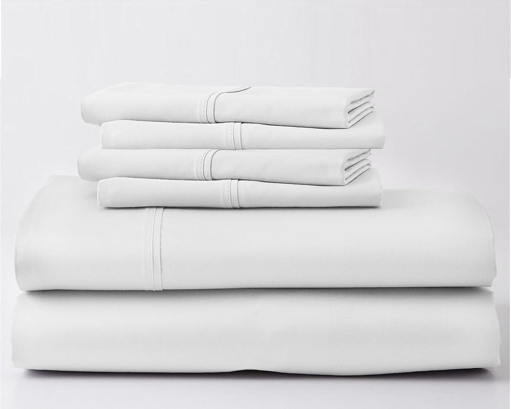 Queen Size 6 PC Luxury 700 Thread-Count Soft Crisp Percale Weave 100% Egyptian Long Staple Cotton Bed Sheets Oversized Sheet Set 15 Inch Deep-Pockets - Queen, Percale White