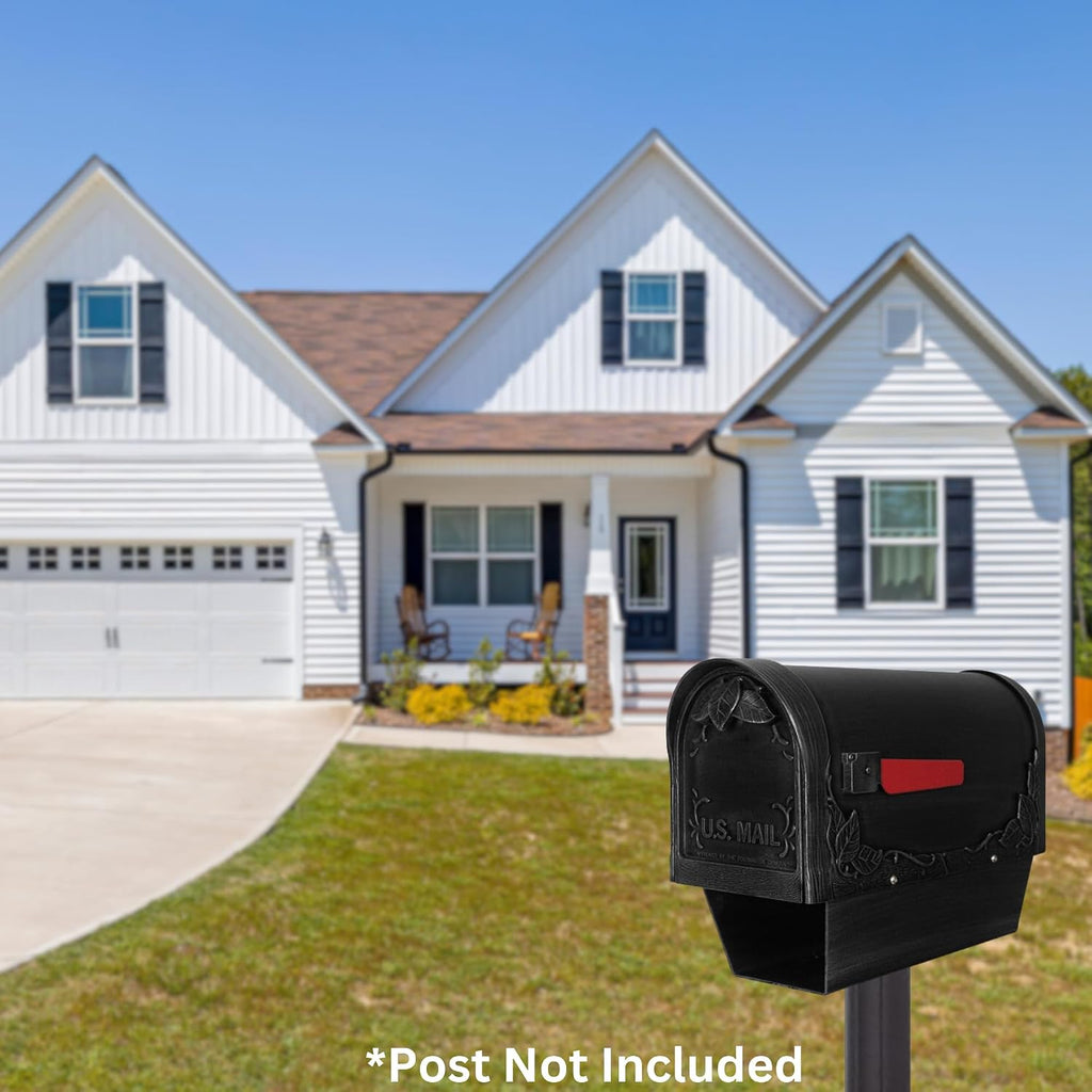 Special Lite Floral Curbside Mailbox with Paper Tube - Black Aluminum Mailbox for Post Mount - SCF-2003-BLK