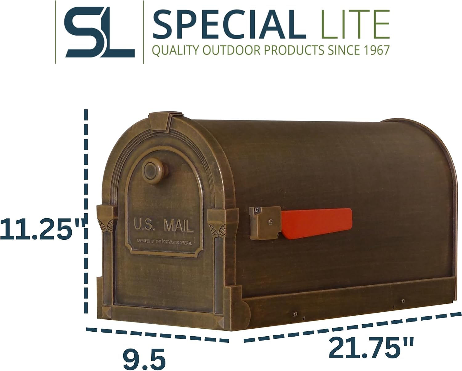 Special Lite Savannah Curbside Mailbox - Copper Aluminum Mailbox for Post Mount - SCS-1014-CP