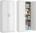71' White Pantry Cabinet with Doors, Tall Metal Kitchen Pantry Storage Cabinet with 4 Adjustable Shelves and Gold Handles, Cupboard for Laundry, Dining Room, Living Room, Bathroom