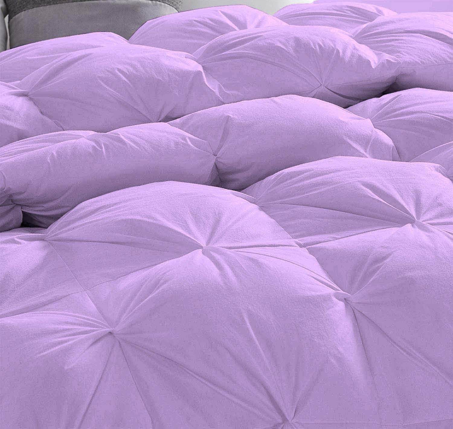 Pinch Pleated Soft 400 GSM All Season Lilac 5 Piece Queen Size Comforter Set (Comforter + 4 Pillowcases) 600 Series Egyptian Cotton Comforter Bedding Set