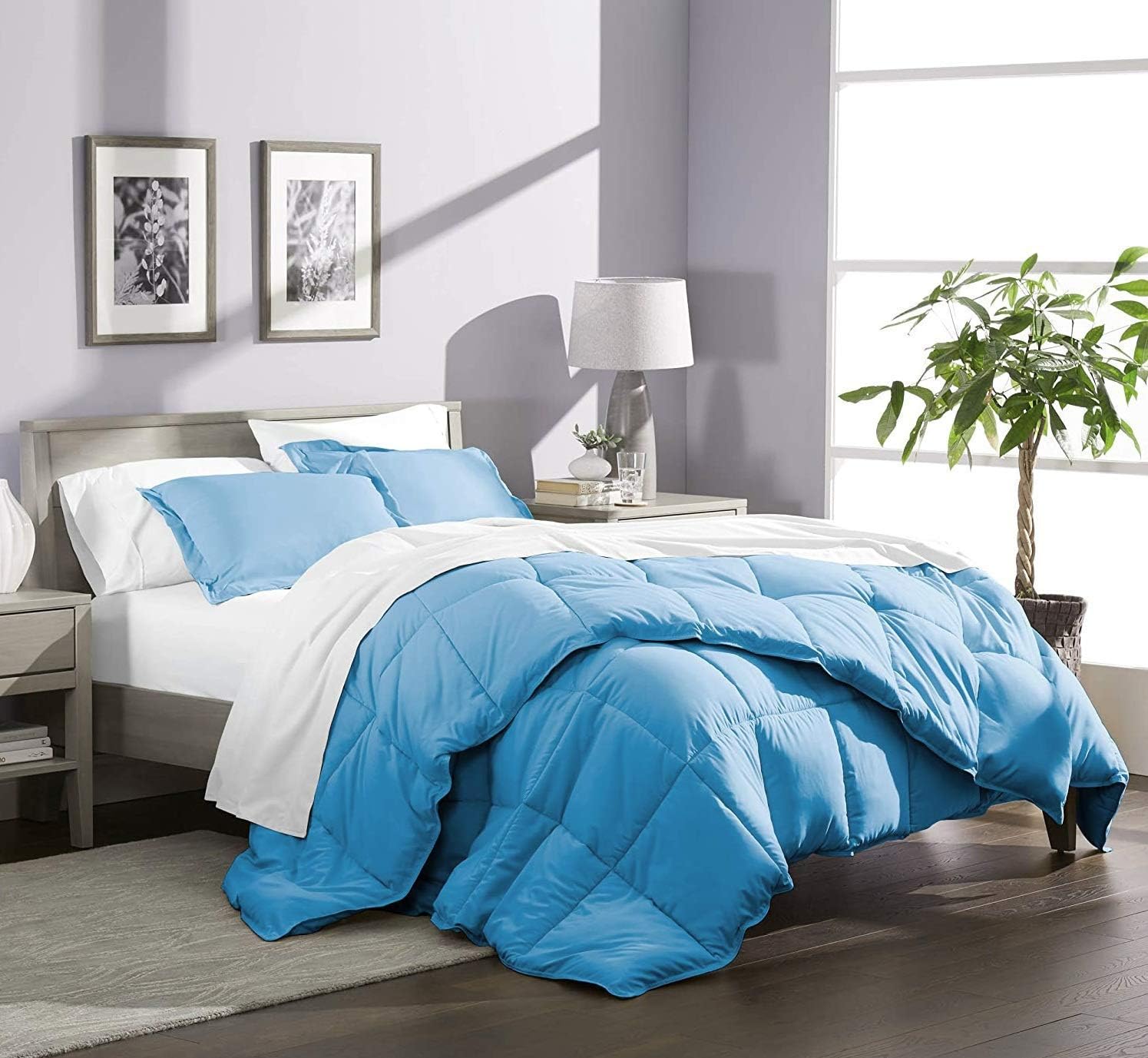 Queen Comforter Set Egyptian Cotton 1000 Series Light Blue 400 GSM Queen Size Comforter Set (Comforter + 2 Pillowcases) Comforter for Queen Size Bed
