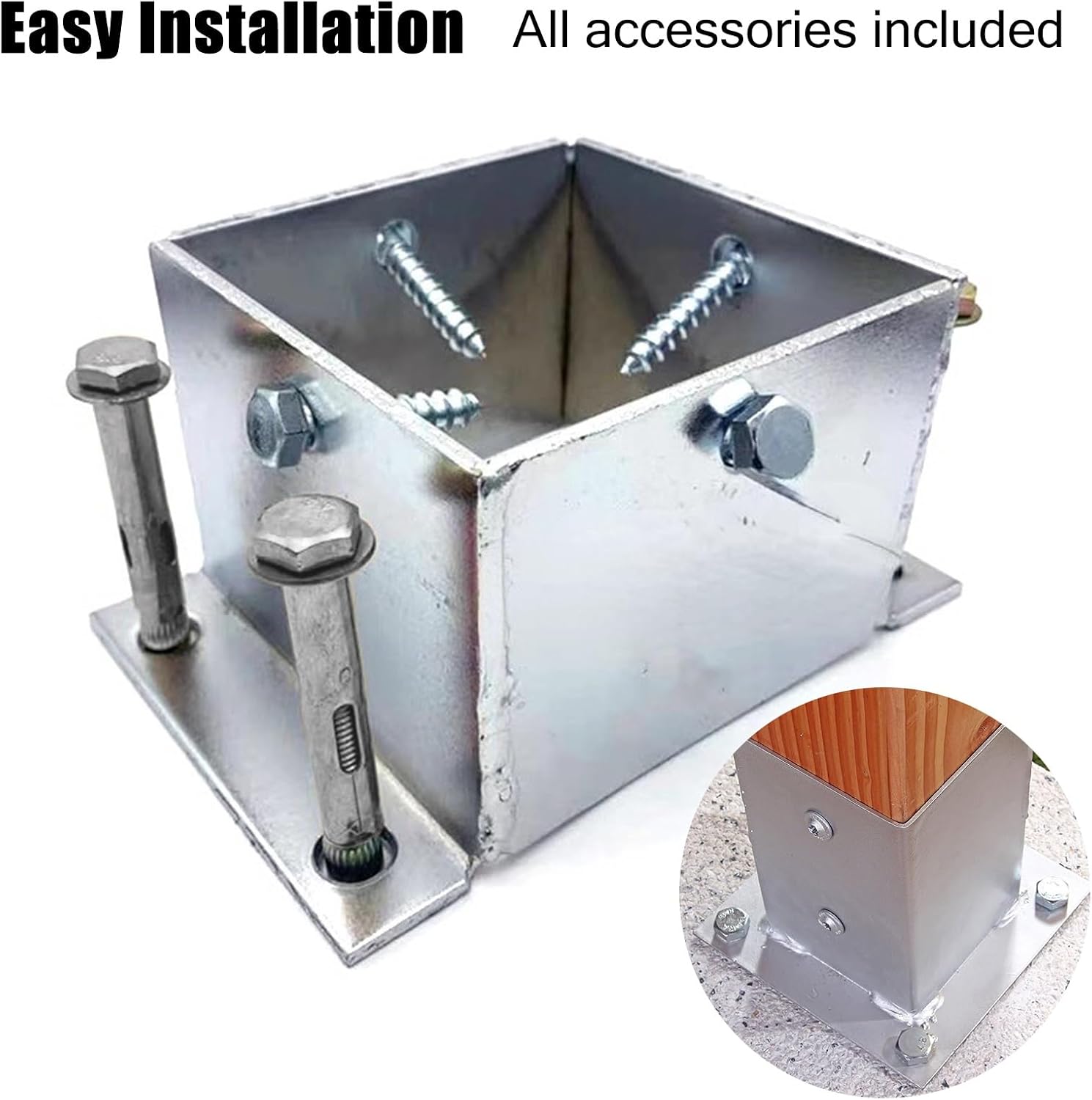 Stainless Steel Post Base 2x2 3x3 4x4 5x5 6x6 7x7 8x8 Inch, Heavy Duty Post Bracket for Concrete/Wood Deck/Pergola/Mailbox, Railing Post Anchors Square(145x145 mm (5.7x5.7 in))