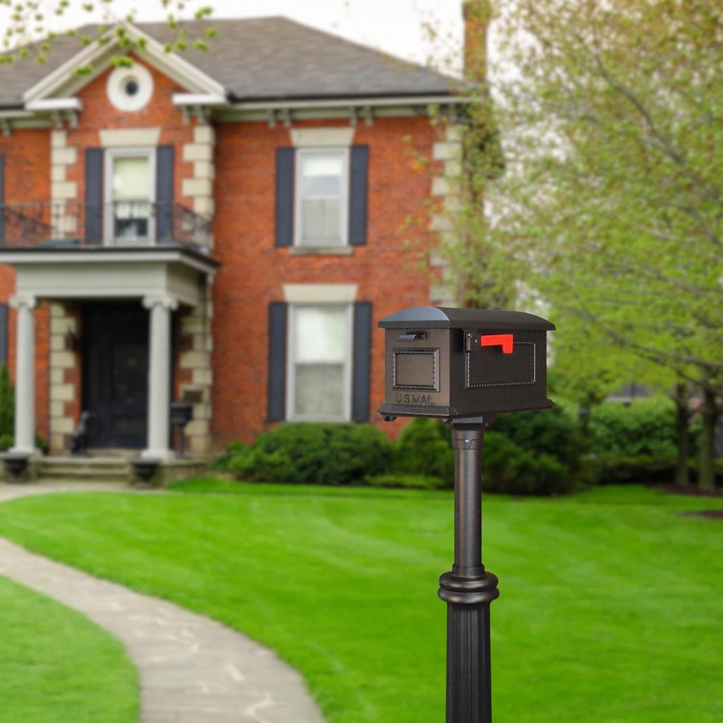 Special Lite Traditional Curbside Mailbox with Bradford Post - Black Aluminum Mailbox with Direct Burial Post - SCT-1010_SPK-590-BLK