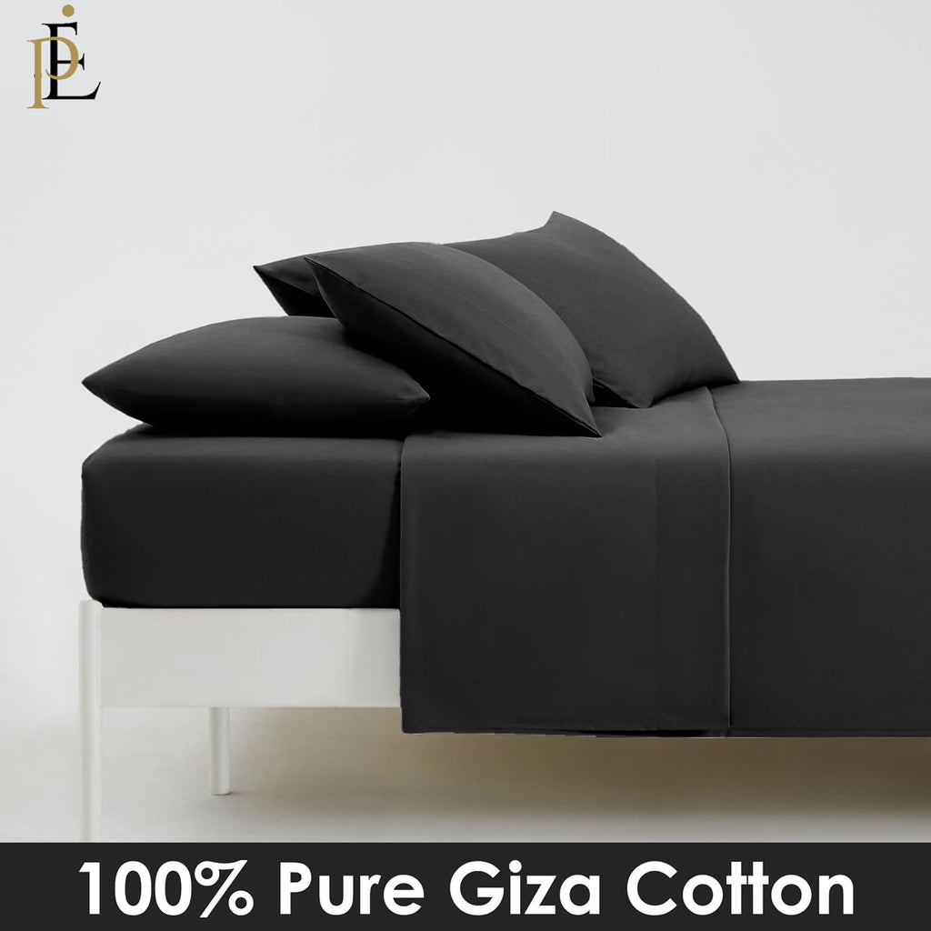 100% Giza Cotton, 1000 Thread Count, 6-PC Bed Sheet Set [Queen Size, Dark Grey Color] 18 inches Deep Pockets, Long Staple Cotton Breathable Soft Silky Sateen Weave