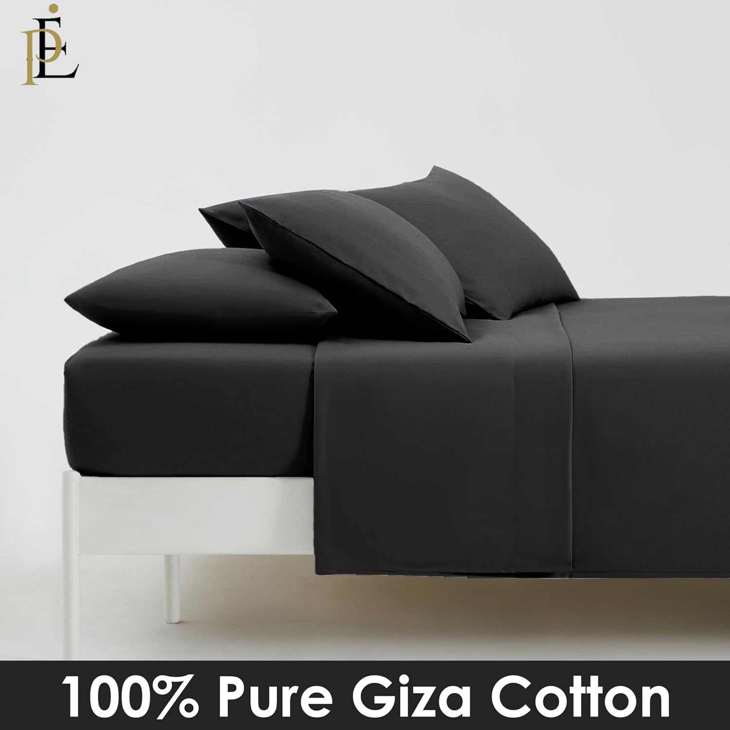 100% Giza Cotton, 1000 Thread Count, 6-PC Bed Sheet Set [Queen Size, Dark Grey Color] 18 inches Deep Pockets, Long Staple Cotton Breathable Soft Silky Sateen Weave