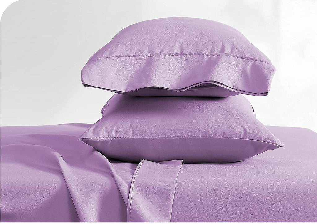 4 Piece Lavender Bed Sheet Set 100% Egyptian Cotton Sheets King Size Premium 800 Thread Count Sateen Weave, Fits Mattress Upto 21'' Deep Pocket (1 Flat, 1 Fitted Sheets, 2 Pillow Cases)