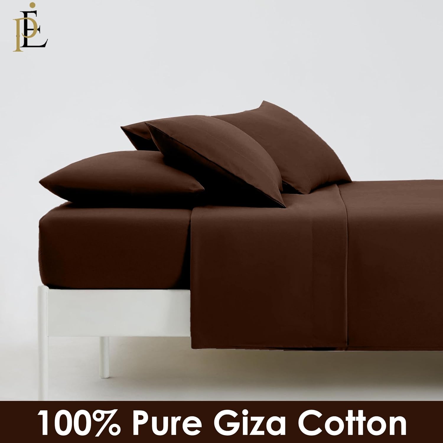 100% Giza Cotton, 1000 Thread Count, 6-PC Bed Sheet Set [Queen Size, Chocolate Color] 18 inches Deep Pockets, Long Staple Cotton Breathable Soft Silky Sateen Weave