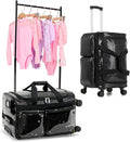 Fanwoli 23' Rolling Dance Duffel Bag with Garment Rack | Detachable 4-Spinner Wheels | Waterproof Glitter Fabric | Competition Travel Luggage for Cheerleader, Skating, Gymnast & Sleepover | Black