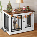 YITAHOME 35' Dog Crate Furniture, Wooden Side End Table with Adjustable Feet and Removable Bowls, Dog Kennel Indoor for Small Medium DogsV