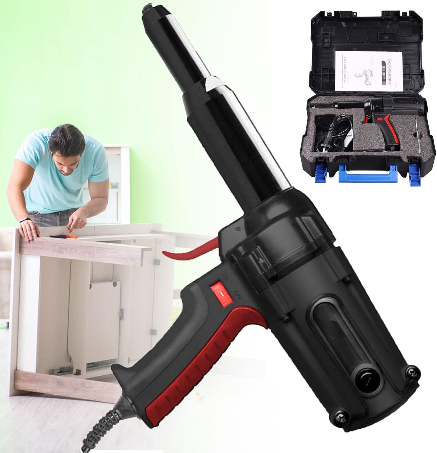 Electric Rivet Gun Drill Adapter Kit,600W 220V Heavy Duty Electrical Riveter Blind Rivet Gun Industrial and Long Mouth Power Riveting Tools