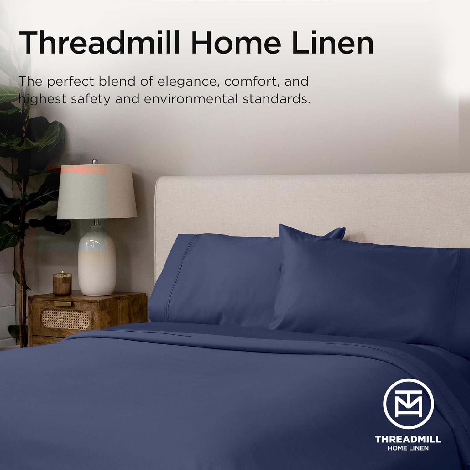 Threadmill Supima Cotton Sheets Queen, 1000 Thread Count Queen Sheets for Queen Mattresses, 4 Piece Luxury Bed Sheets, Sateen Weave Hotel Quality Sheet with Elasticized Deep Pocket, Folkstone Blue
