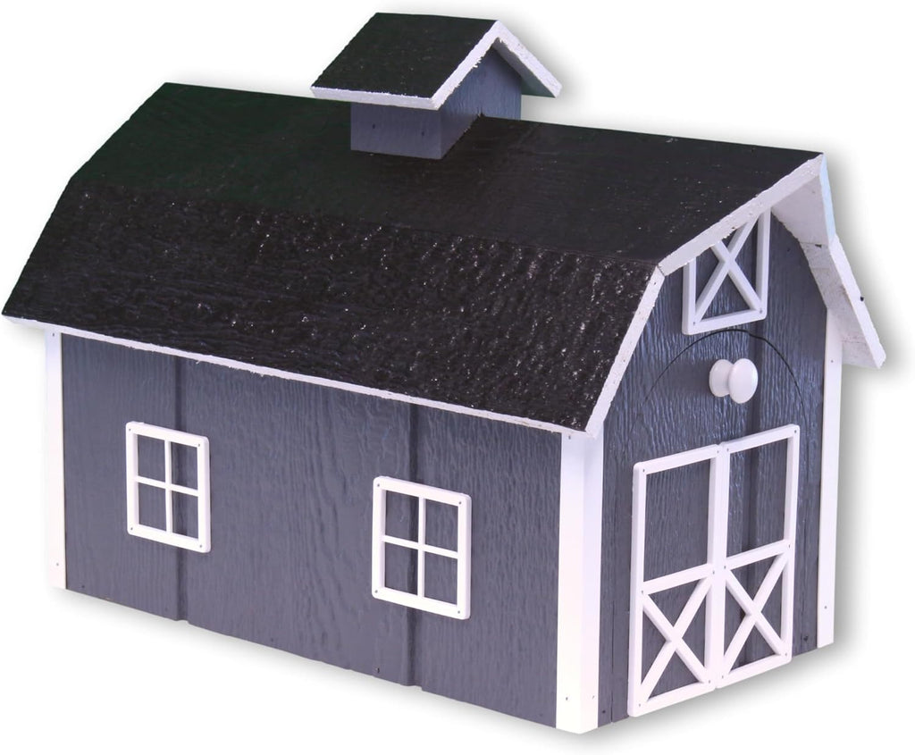 Deluxe Wooden Mailbox, Post Mount, Dutch Barn Style (Dark Gray and White)