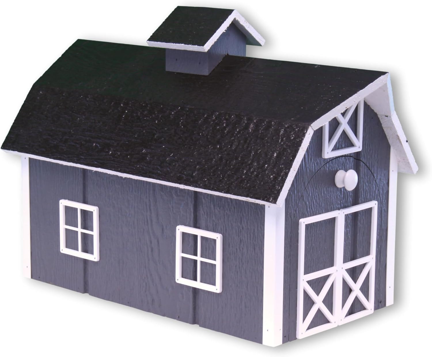 Deluxe Wooden Mailbox, Post Mount, Dutch Barn Style (Dark Gray and White)