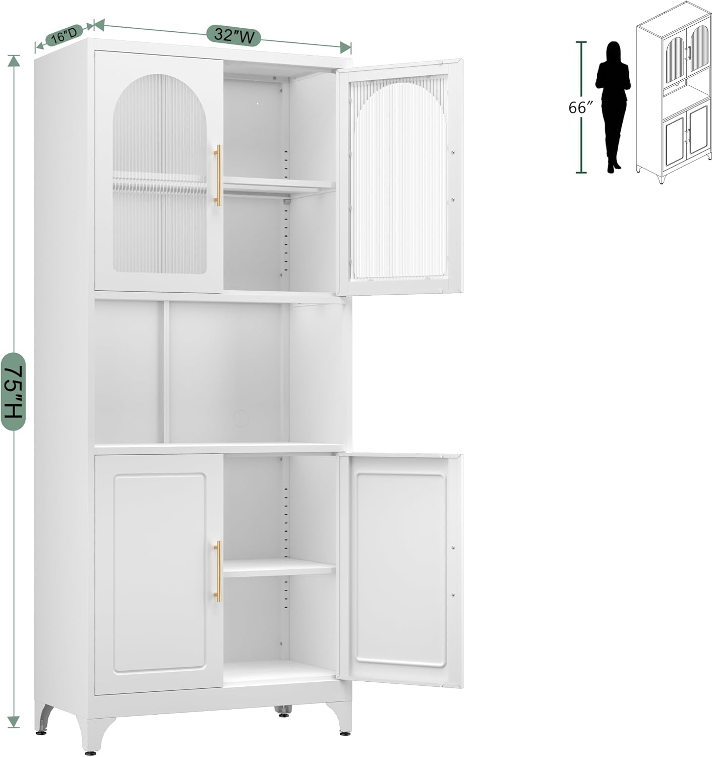 75' Metal Kitchen Pantry Storage Cabinet,Kitchen Hutch Food Pantry Cabinet with Microwave Stand,Freestanding Larder Cupboard with Doors and Adjustable Shelves for Living Room