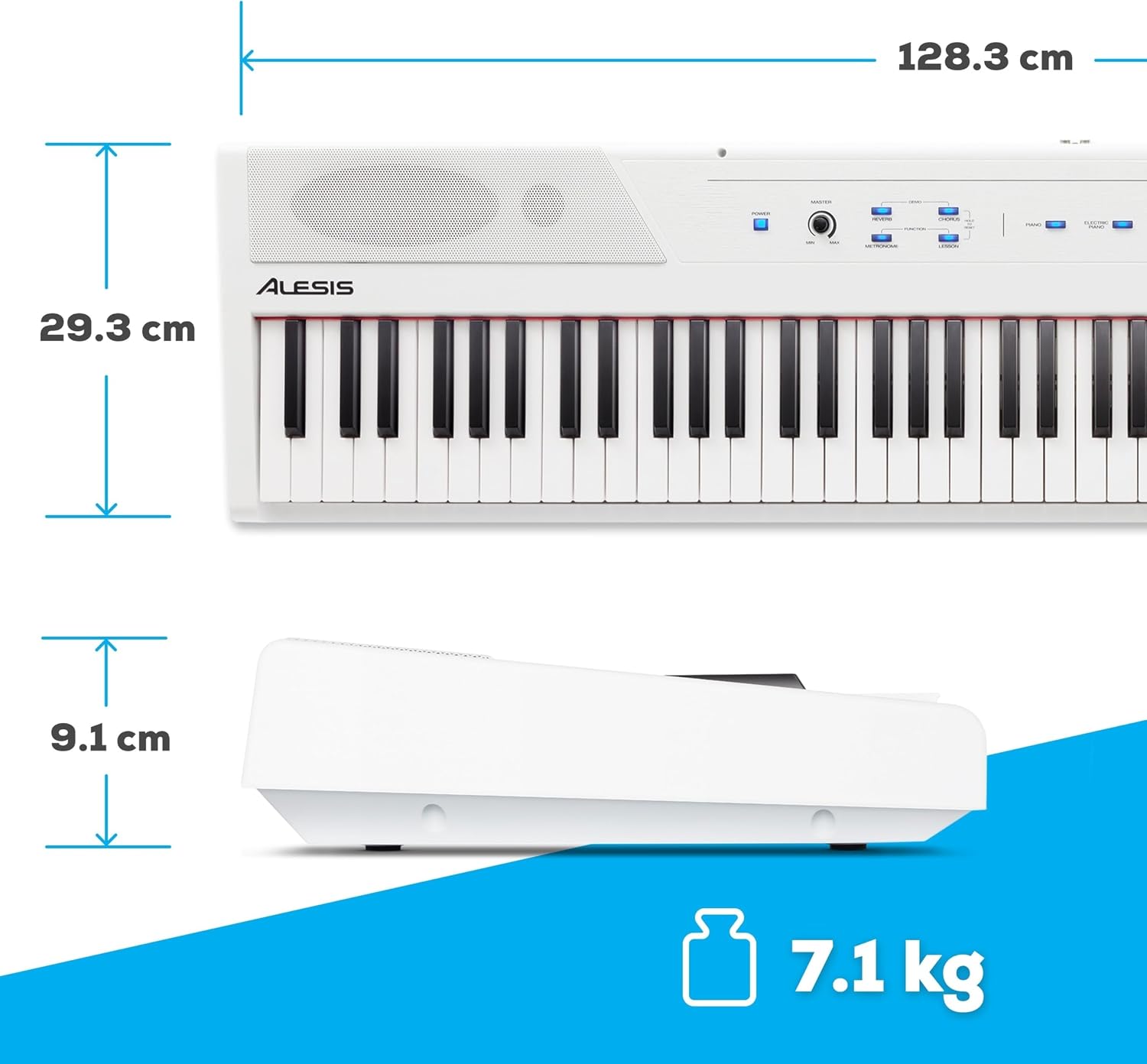 Alesis Recital White - 88 Key Digital Piano Keyboard with Semi-Weighted Keys, 2x20W Speakers, 5 Voices, Split, Layer and Lesson Mode, FX and Piano Lessons