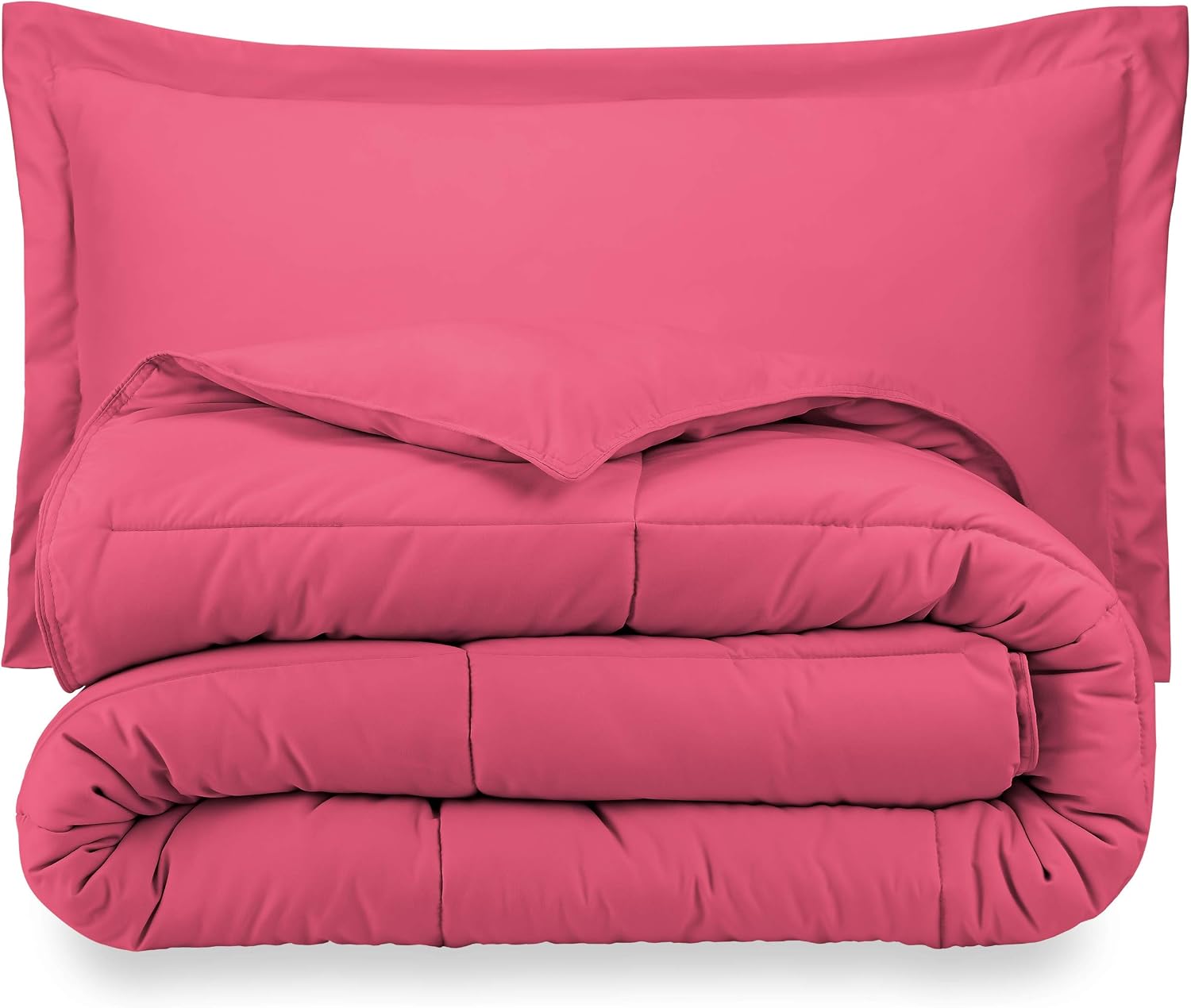Oversized Queen All-Season Cooling Warmth Comforter Set – 3 Piece Bedding – 100% Egyptian Cotton, Long-Staple & Silky Soft – Luxury Hotel-Quality Duvet Insert – Machine Washable - Hot Pink