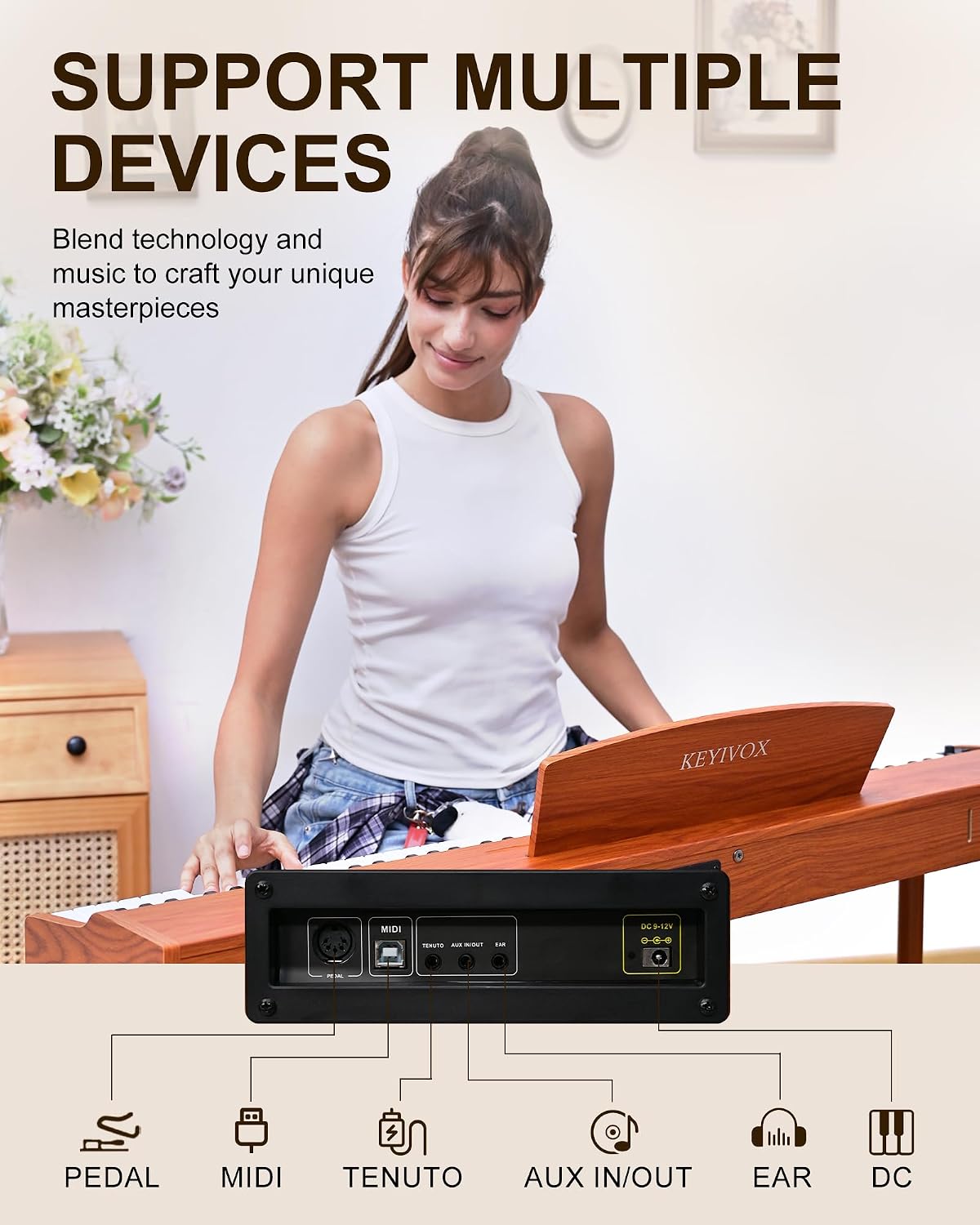 SP88G Digital Piano Keyboard with Stand & Sustain Pedal, 88 key Semi Weighted Electric Piano for Beginners and Adults, 800 Tones, 600 Rhythms, 80 Demo Songs with Headphones, USB-MIDI
