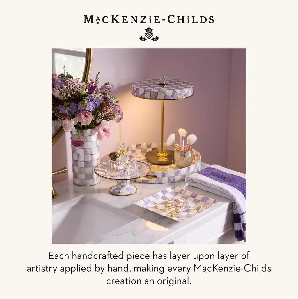 MACKENZIE-CHILDS Candlestick Lamp, Decorative Lamp for Living Room or Bedroom, Purple-and-White Violet Check