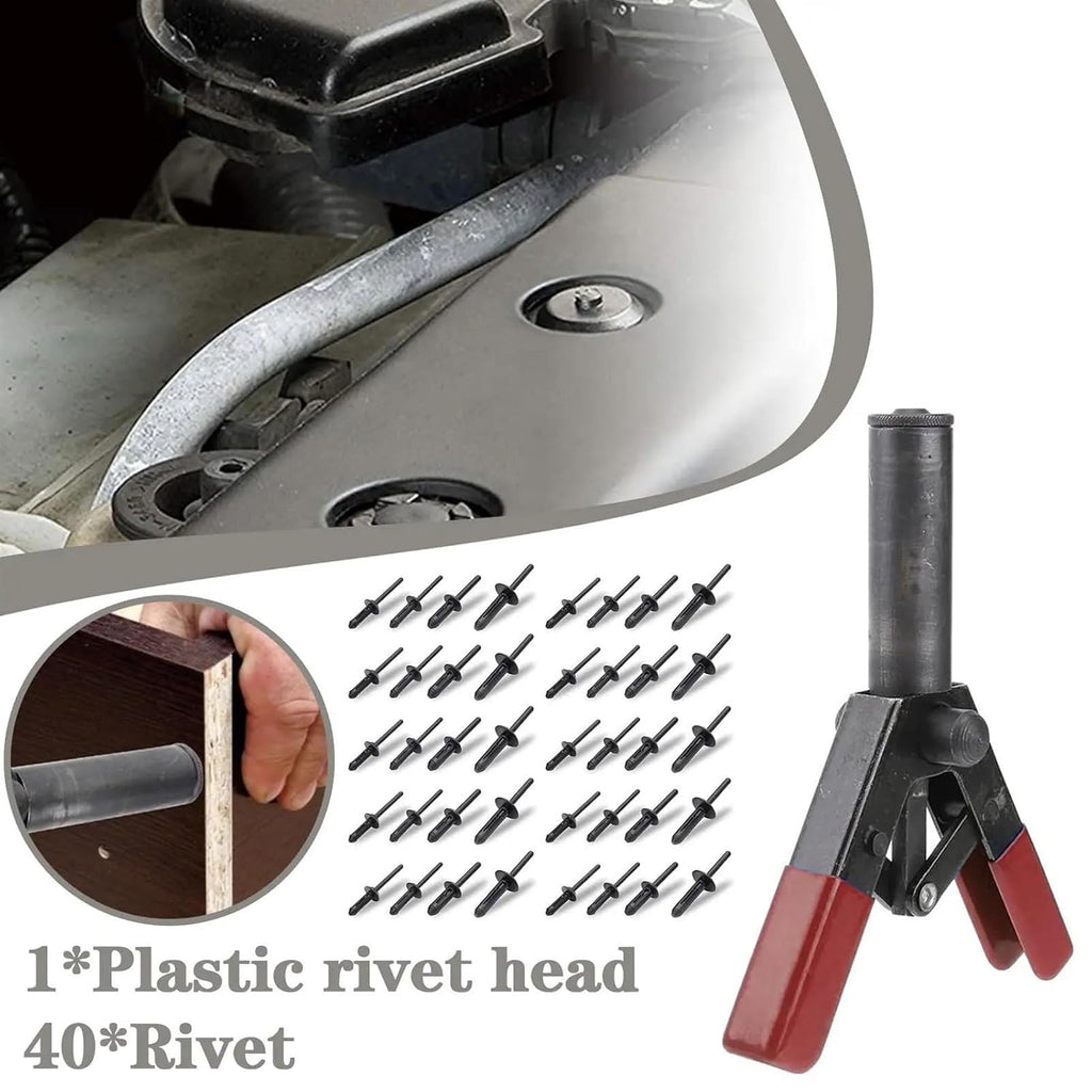 Plastic Rivet Gun 7 Inch Poly Hand Riveter Kit for Fastening Door Panels & Automotive Trim with 40 Pieces of Plastic POM Ri O8U1, Black