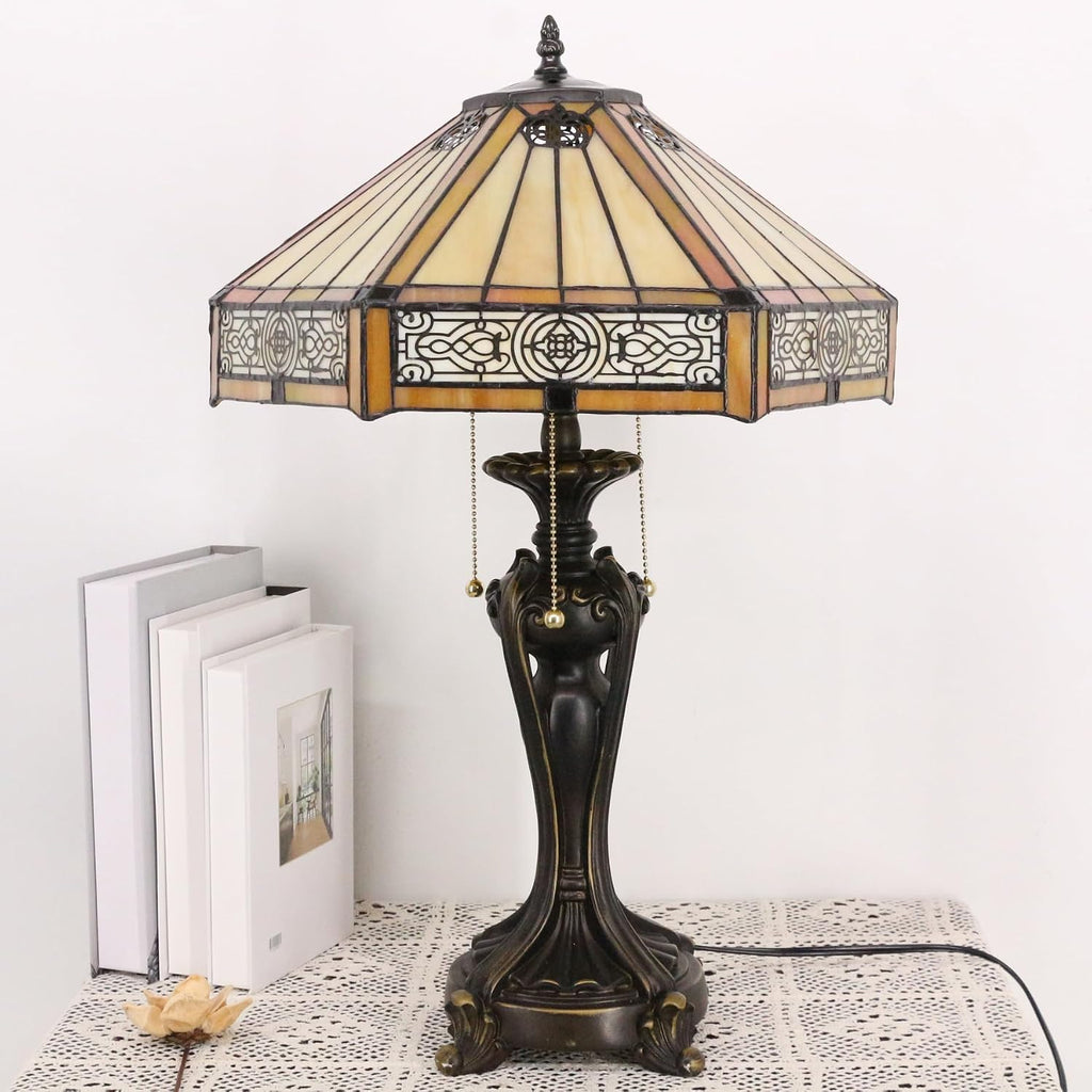 Large Tiffany Lamp Shade Replacement Only 16Inch Stained Glass Lampshade Fit For Table Lamps FLoor Lamp Ceiling Fixture Pendant Hanging Light Home Office Decoration (Yellow Six Sided)