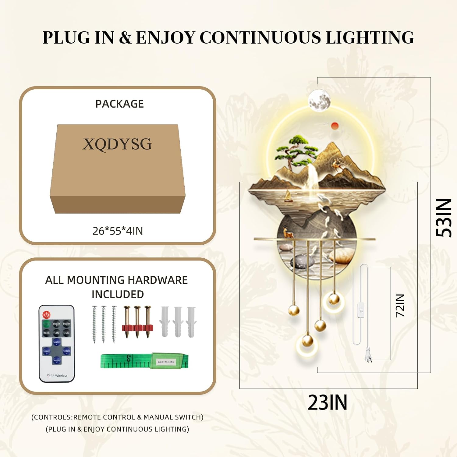 LED Light Decor Wall Art, 3D Art Wall Decor with Light, Decors Walls Sculptures Large 3D Art, Decors Walls Sculptures Lighting Modern, Plug-in Power Supply, Gold A, 23x53in