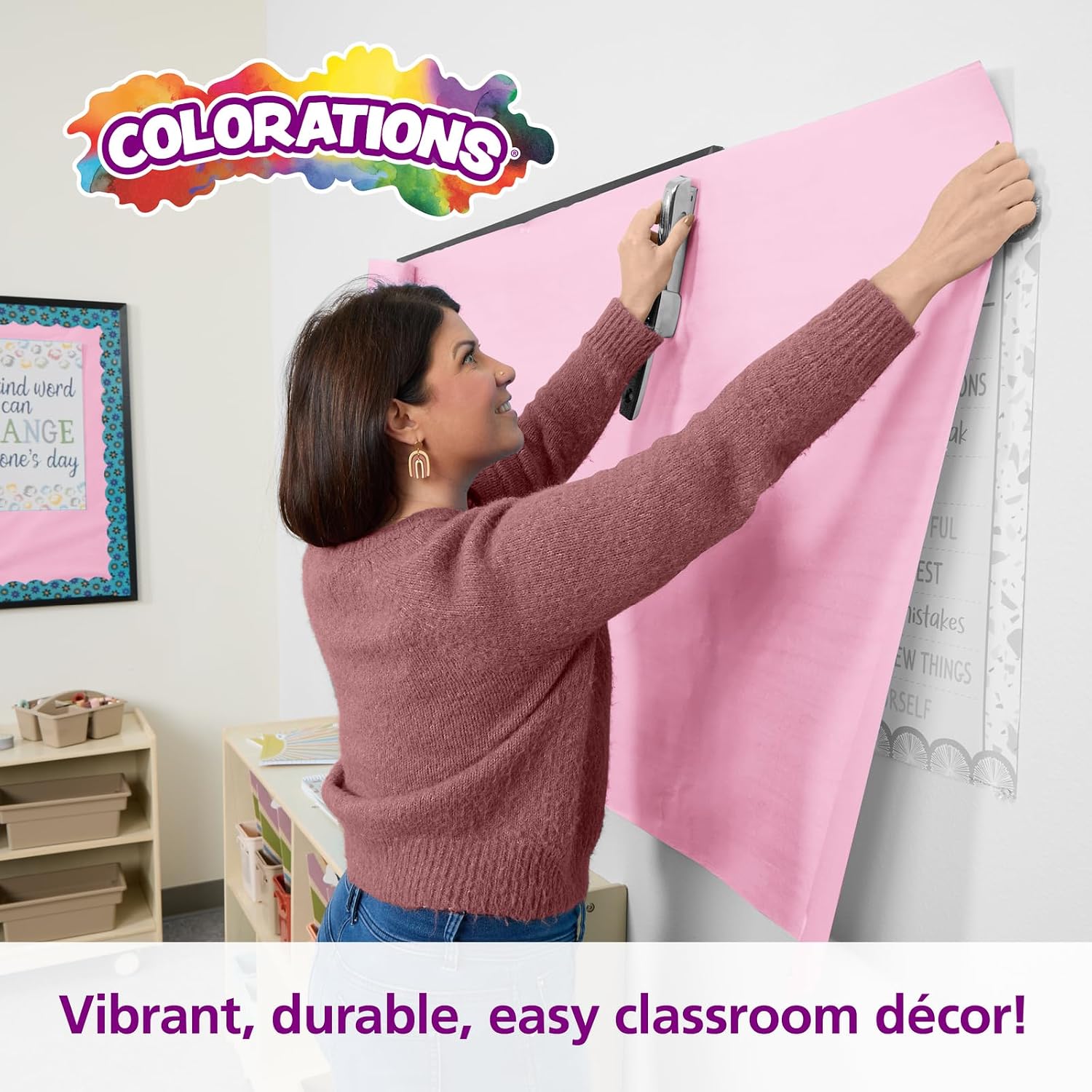 Colorations Dual Surface Paper Roll, Pink, 36' x 1000', Textured Paper, Classroom Craft & Art Supplies, Bulletin Board, Gift Wrapping, Chalkboard Wallpaper