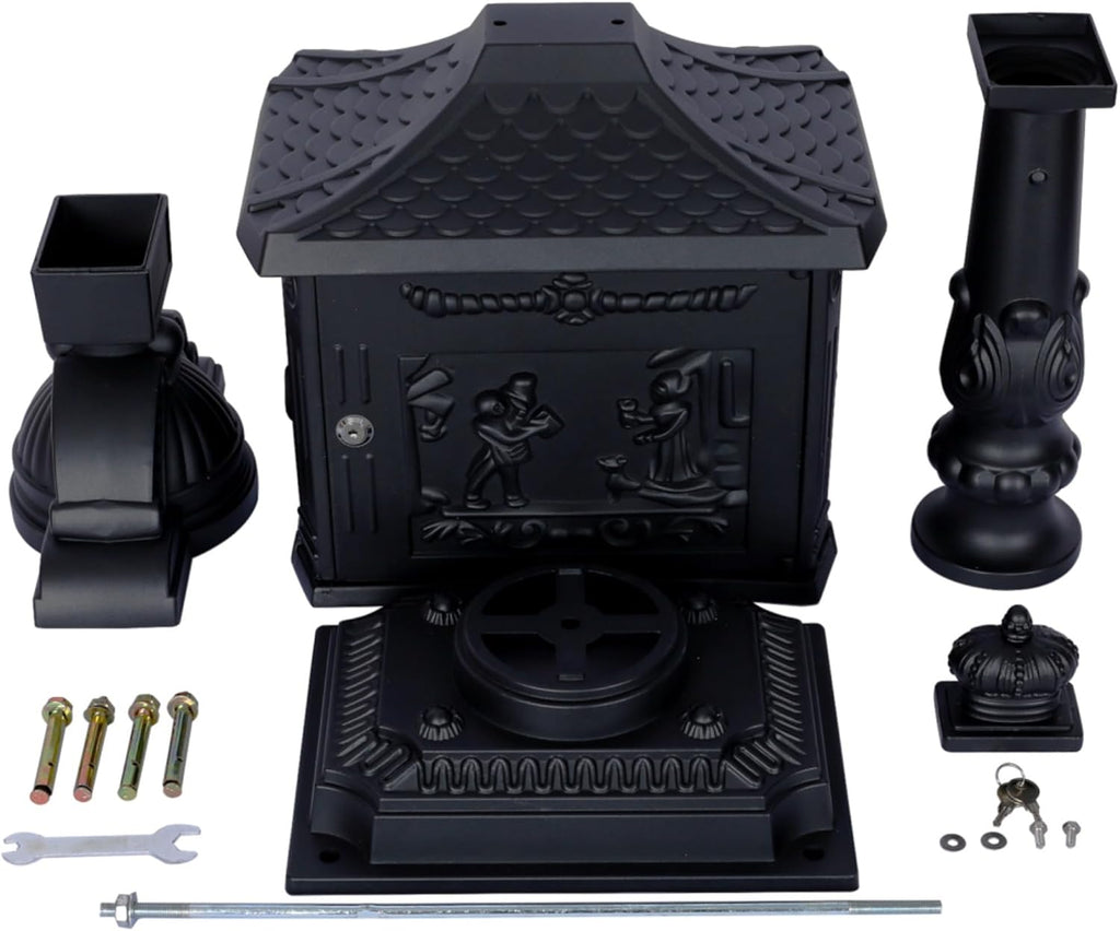 Mailboxes for Outside with Post,Mailbox Cast Aluminum Mail Box Postal Box Security Heavy Duty New (Aluminium+Black)