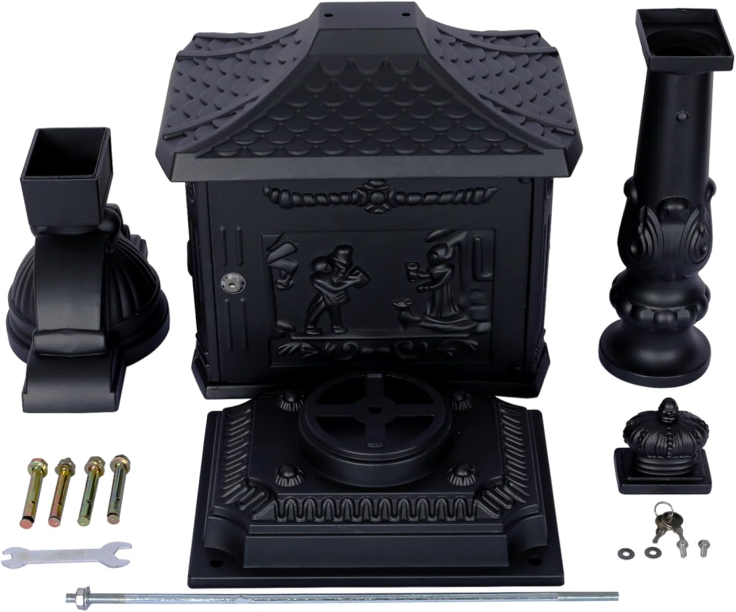 Mailboxes for Outside with Post,Mailbox Cast Aluminum Mail Box Postal Box Security Heavy Duty New (Aluminium+Black)