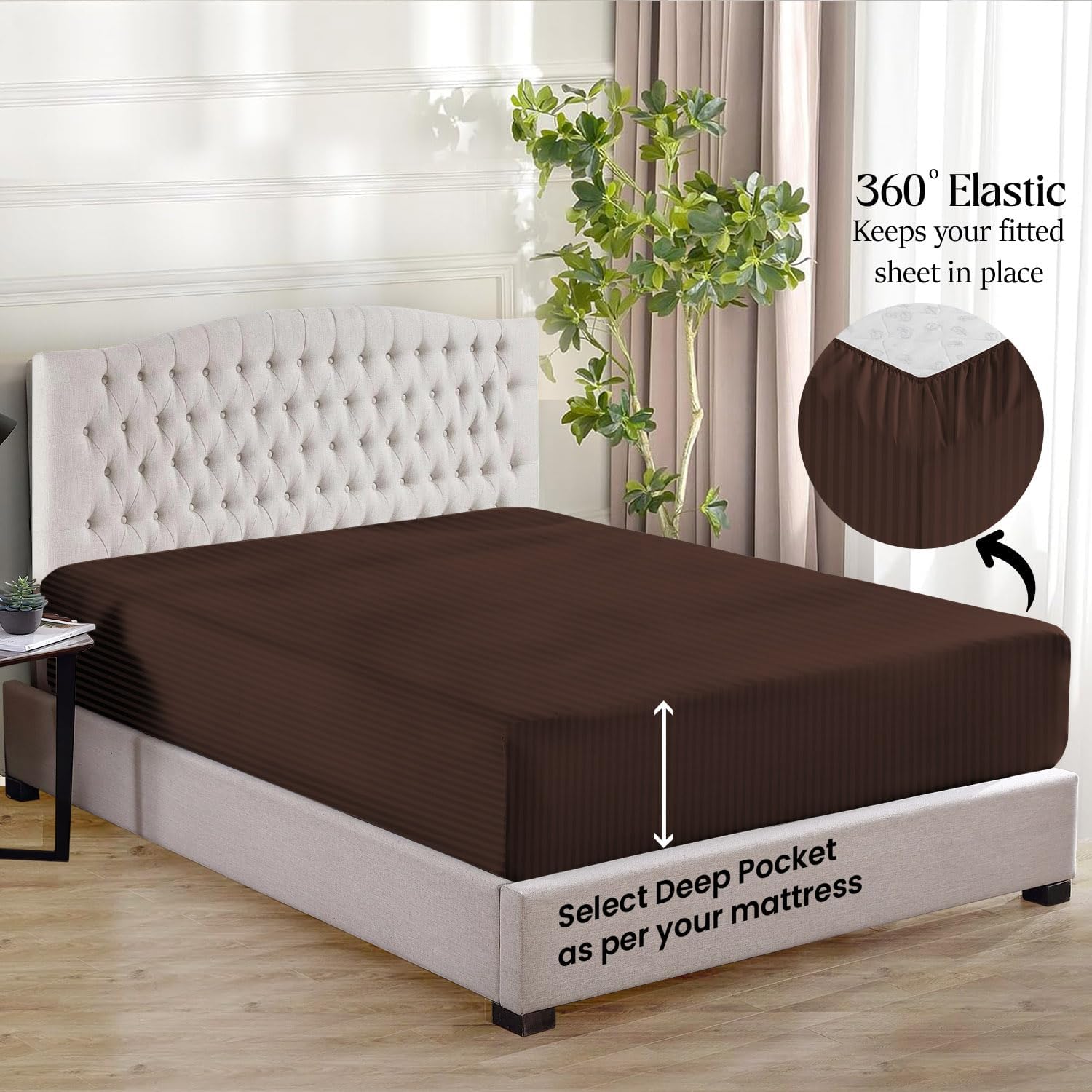 1000 Series - 100% Egyptian Cotton Sheet Set Soft & Comfy Breathable Hotel Quality Luxury Bedding -Twin Size Fits Mattress Up to 18-20' Deep (Stripe, Chocolate)