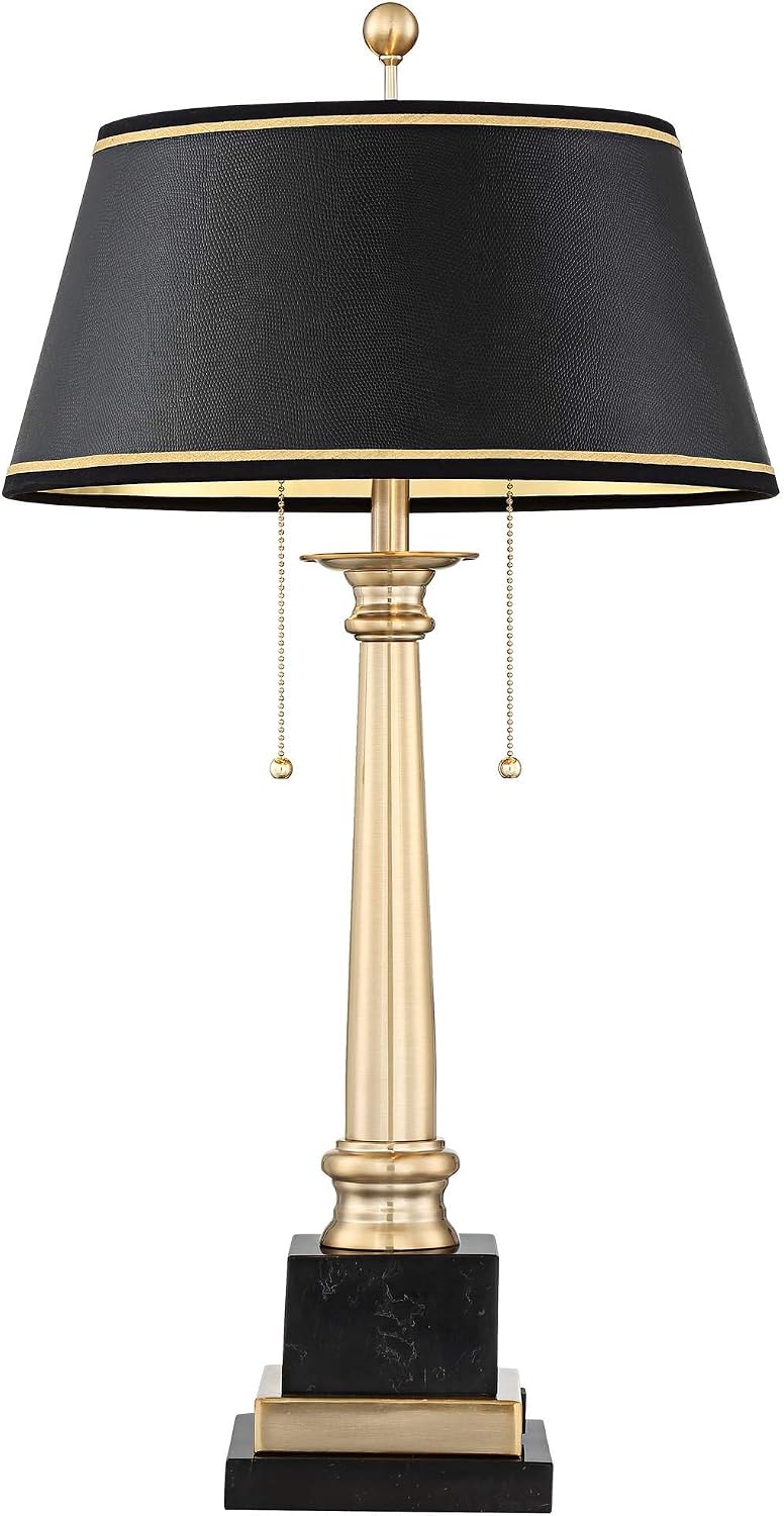 Barnes and Ivy Georgetown 28 1/2' Tall Traditional Table Desk Lamp with USB Charging Ports A+C Warm Brass Steel Black Gold Trim Drum Shade for Living Room Bedroom Nightstand Bedside Office House