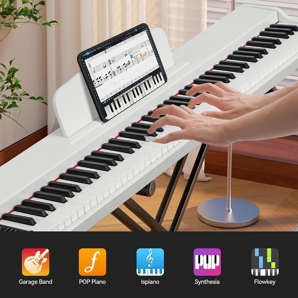 Digital Piano 88 Key Weighted, Full Size Electric Keyboard Piano for Beginners, Portable Piano Keyboard with Sheet Music Stand, Sustain Pedal, Power Adapter, White (Keyboard Only)