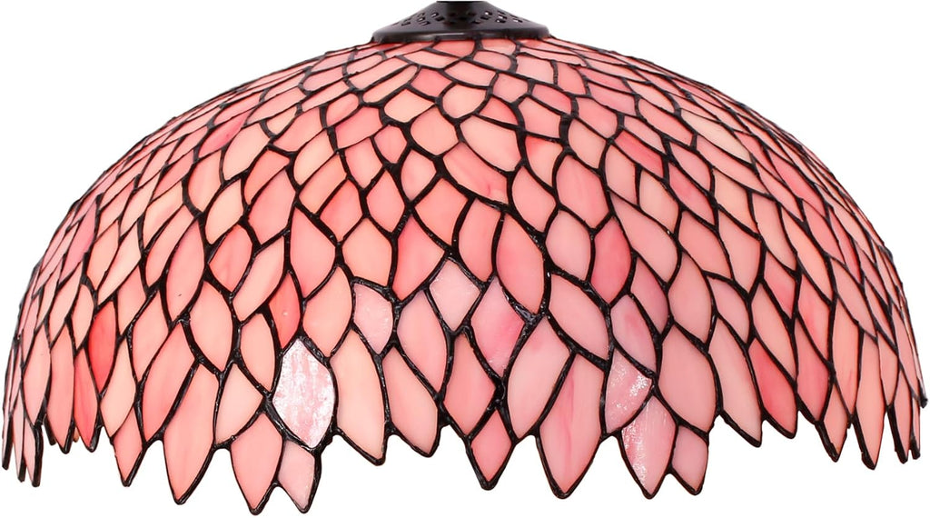 Large Tiffany Lamp Shade Replacement Only 16Inch Stained Glass Lampshade Fit For Table Lamps FLoor Lamp Ceiling Fixture Pendant Hanging Light Home Office Decoration (Pink Wisteria)