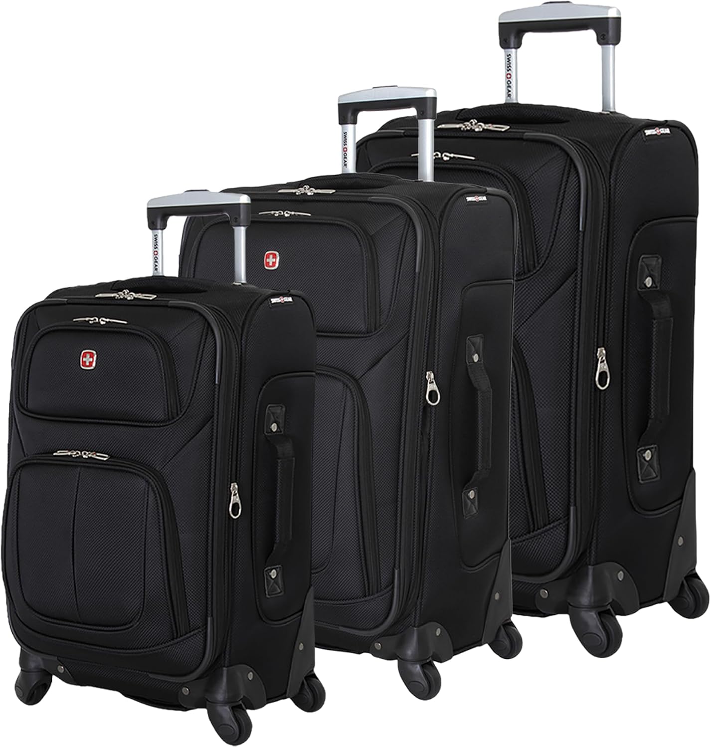SWISSGEAR Sion Softside Expandable Spinner Luggage Durable Lightweight Travel Suitcase, Black, 3-Piece Set (Carry-On/Medium/Large)