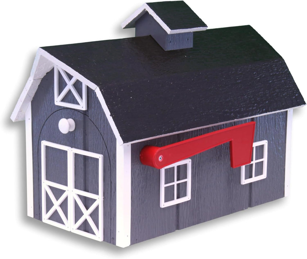 Deluxe Wooden Mailbox, Post Mount, Dutch Barn Style (Dark Gray and White)