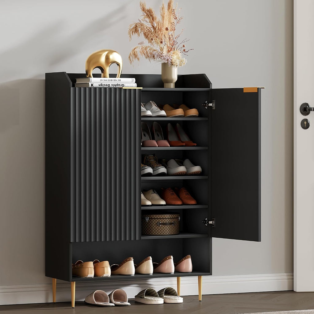 SICOTAS Shoe Cabinet Set of 2-56 Pairs Large Shoe Storage Cabinet, 50.7' Tall 7-Tier Entryway Shoe Cabinet Storage with Adjustable Shelves for Entryway Hallway Living Room Front Door, Black