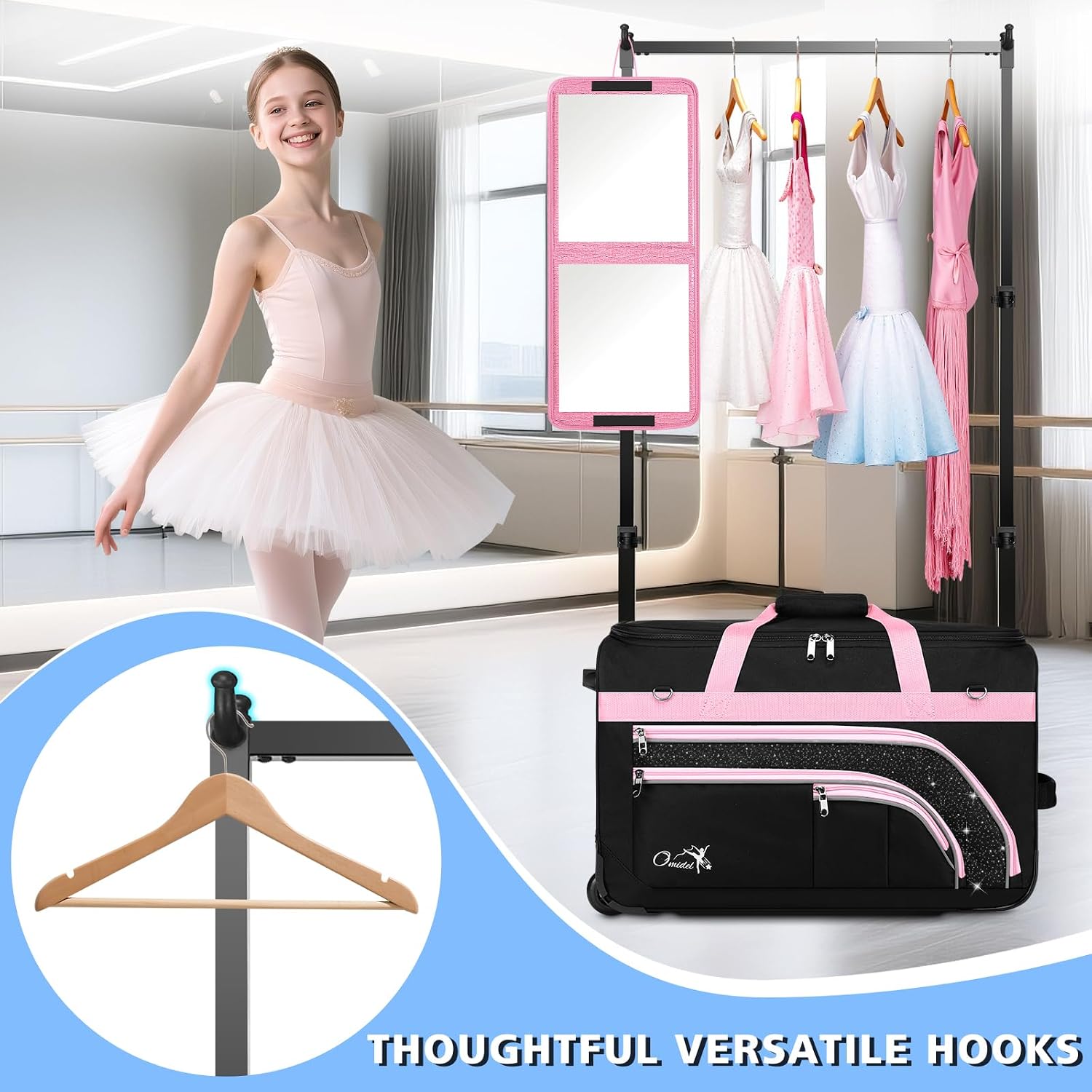 Dance Bag with Garment Rack, 28' Rolling Dance Suitcase Competition Duffle Bag with Garment Rack & Wheels | Versatile Compartments, Upgraded Stable System for Dance Shows, Travel, Cheer, Recital