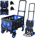 2-in-1Folding Hand Truck Dolly with Folding Basket, 330LBS Capacity Foldable Hand cart,Folding Dolly with Retractable Handle,Hand Truck Foldable with 4 Wheels for Moving