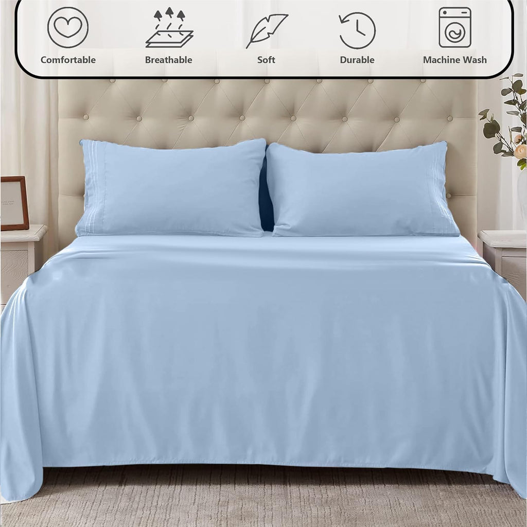 100% Egyptian Cotton Sheet Set Level Of Softness 1500TC Actual Hotel Quality Queen Size Sheets Mattresses Up To 22', Extra Soft Cooling Sheets for Hot Sleepers and Night Sweats - Light Blue Solid