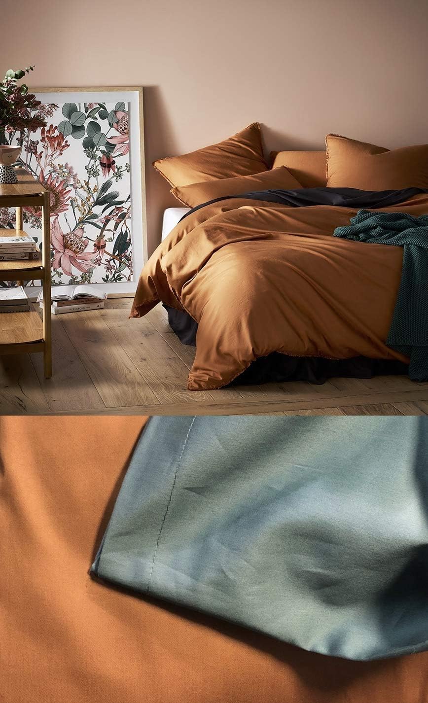Eikei Solid Color Duvet Cover 120x98-inch Luxury Bedding Set 400 Thread Count Egyptian Cotton Long Staple Sateen Weave Breathable Silky Soft Pima Premium Quality Bed Linen (Super King, Copper)