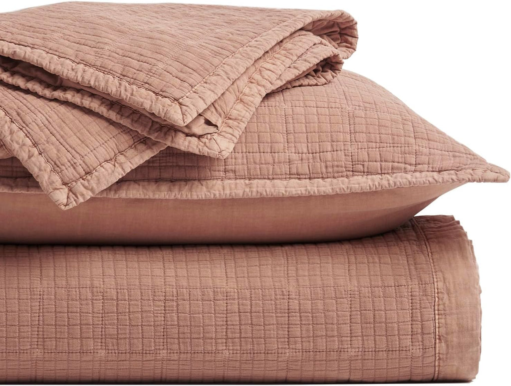 EVERGRACEHOME Stonewashed Cotton Quilt Set Full Queen Size, Ultra Soft Oversized Bedspread Coverlet Set, Lightweight Crinkle Box Stitch Bedding Sets for All Season, with 2 Shams, Terracotta Clay